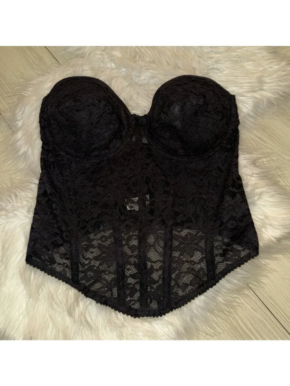 Vintage Vtg Lace Bustier Corset Underwire Bra Womens 40C Black